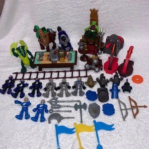 Fisher price imaginext castle knight figures people, horses, shields, weapons